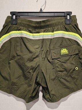 Sundek Men's Swim Trunks Olive Green Rainbow Stripe Elastic Waist M